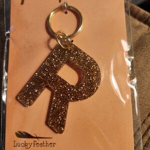 Lucky Feather Glittery Gold Initial Keychain